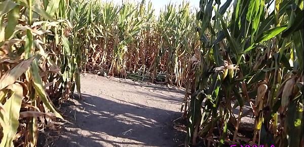  Blond babe flashes in corn maze